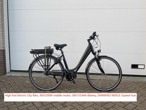 Bicicleta eléctrica urbana de gama alta, motor central de 36 V/250 W, batería de 36 V/10,4 Ah, buje de 7 velocidades SHIMANO NEXUS
