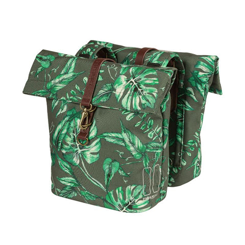 ALFORJAS BASIL EVER-GREEN 28-32L CON REFLECTANTE CIERRE MOSQUETON POLIESTER VERDE/HOJAS