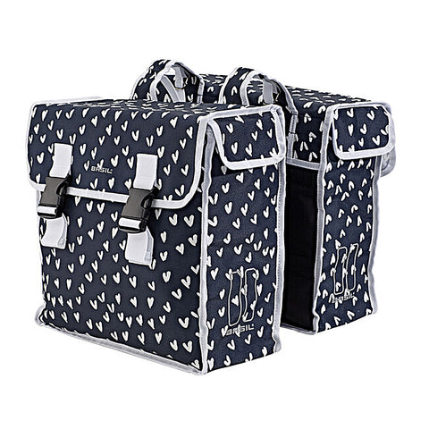 ALFORJAS BASIL MARA XL 35L IMPERMEABLES POLIESTER NEGRO/CORAZONES BLANCOS (37x15x44 cm)